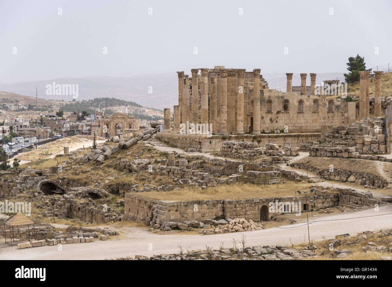 Temple of Zeus, Jordanian city of Jerash (Gerasa of Antiquity), capital and largest city of Jerash Governorate, Jordan Stock Photo
