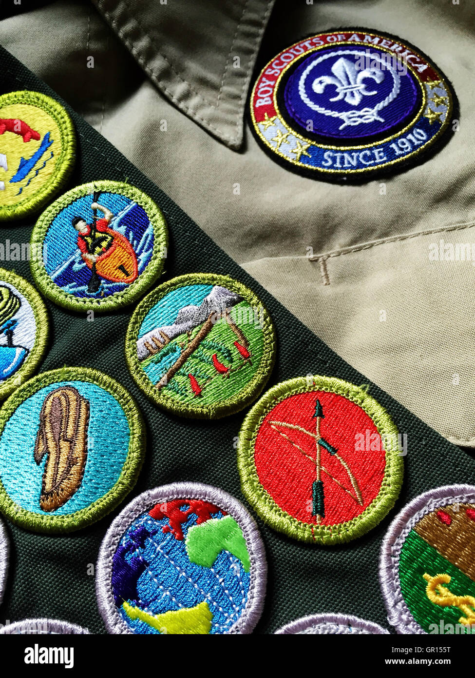 Merit Badge Sash, Boy Scouts of America, USA Stock Photo
