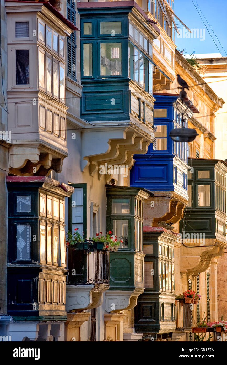 Typical bay window in Valletta, Malta Stock Photo Alamy