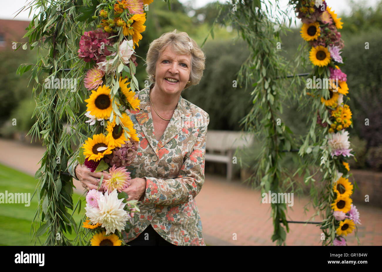 British TV and stage actress Penelope Keith opens the RHS Wisley Flower Show at RHS Garden Wisley, Surrey, UK, September 6, 2016 Stock Photo