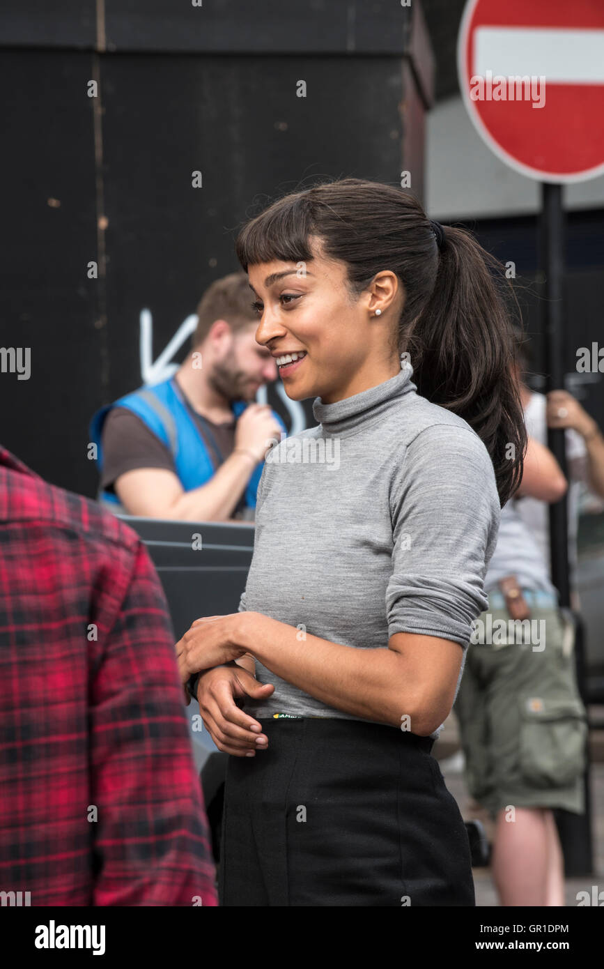 Actor Hannah John-Kamen double, stand-in on set "Ready ...