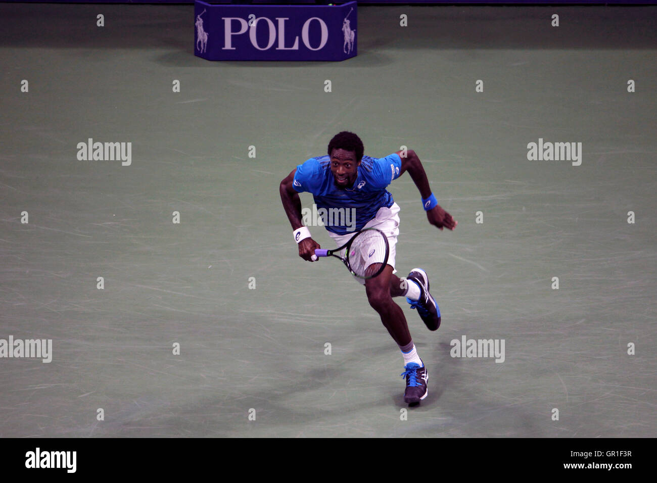 New York, USA. 6th September, 2016. Gael Monfils of France during his quarterfinal match against countryman Lucas Pouille at the United States Open Tennis Championships at Flushing Meadows, New York on Tuesday, September 6th.  Monfils won the match in straight sets Credit:  Adam Stoltman/Alamy Live News Stock Photo