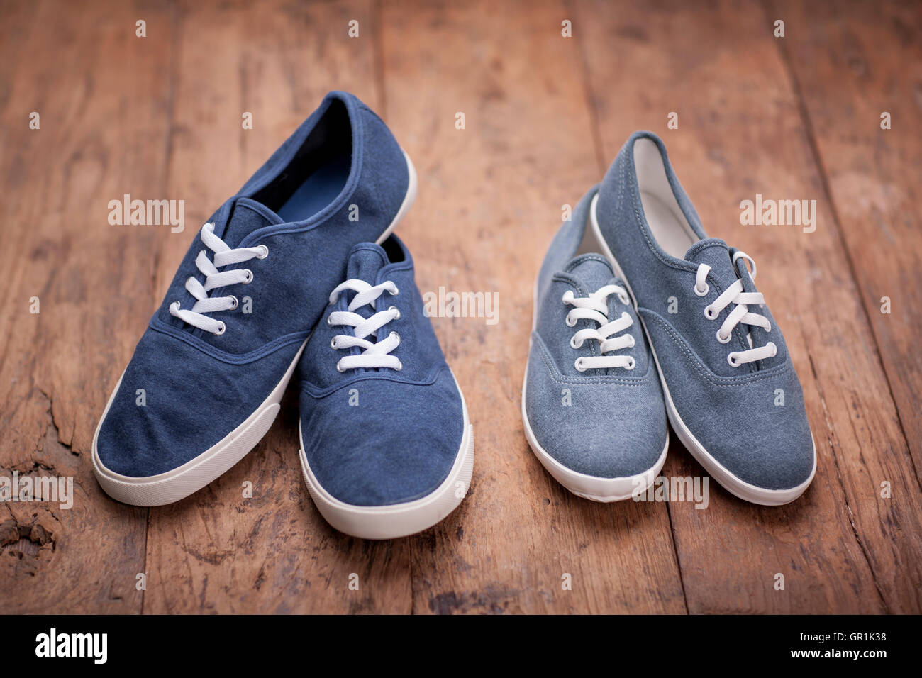 two different color sneakers