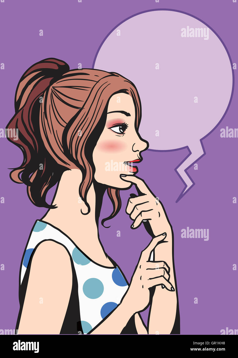 Side view portrait of woman surprised pop art stock image