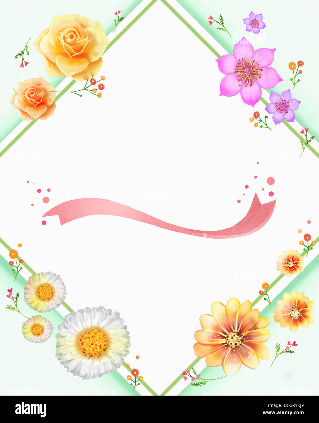 Flower And Ribbon Frame Diamond frame with flowers and ribbon Stock Photo - Alamy