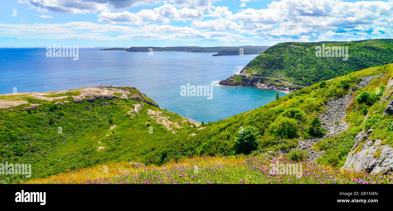 Canadian National Historic site  Fort Amherst, St John's Newfoundland.  Cape Spear far off in distance. Stock Photo