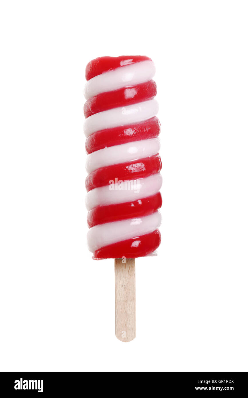 isolated strawberry vanilla swirl Popsicle Stock Photo