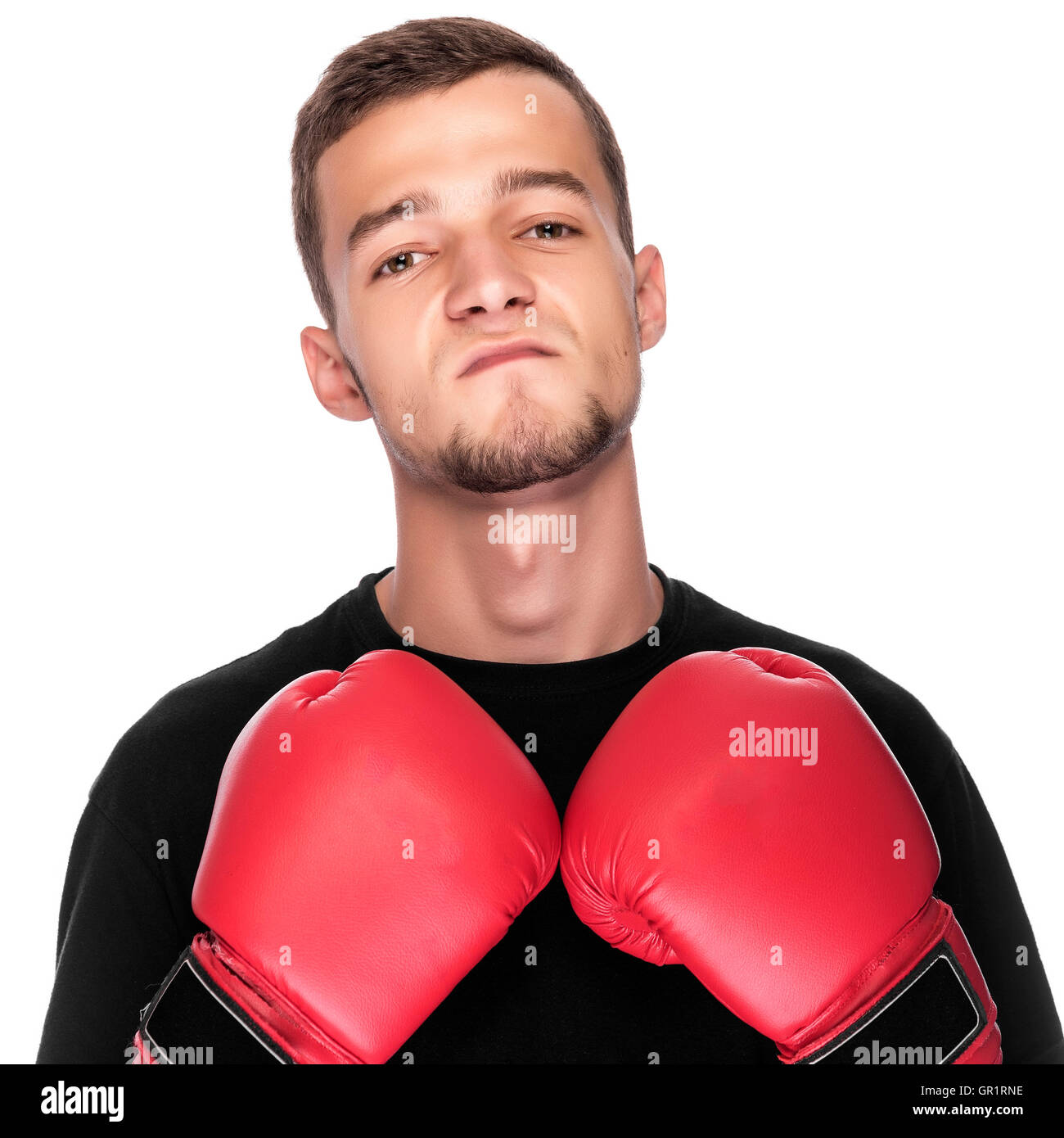 Young man in red boxing gloves. On a white background Stock Photo Alamy