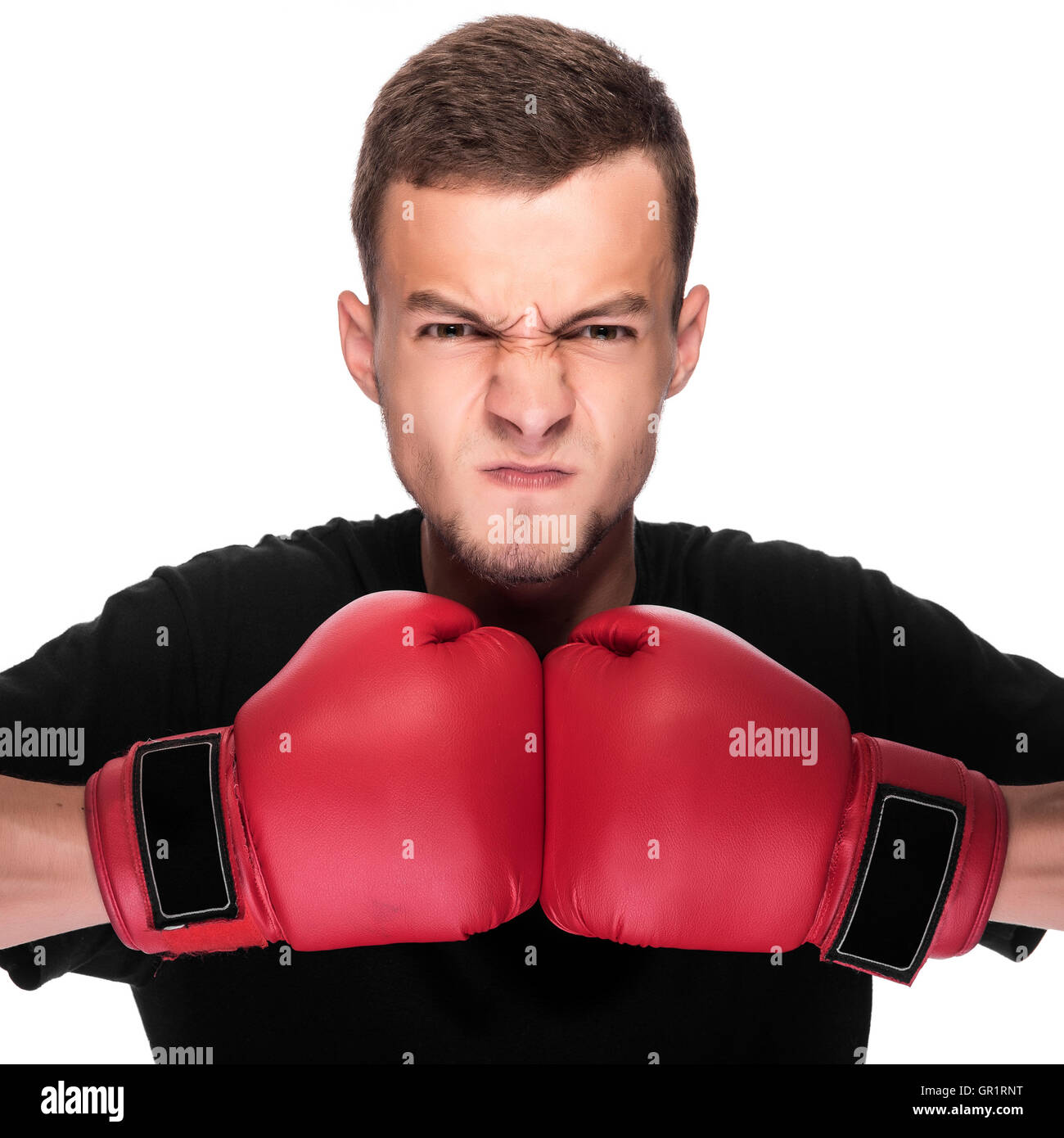 Young man in red boxing gloves. On a white background Stock Photo Alamy