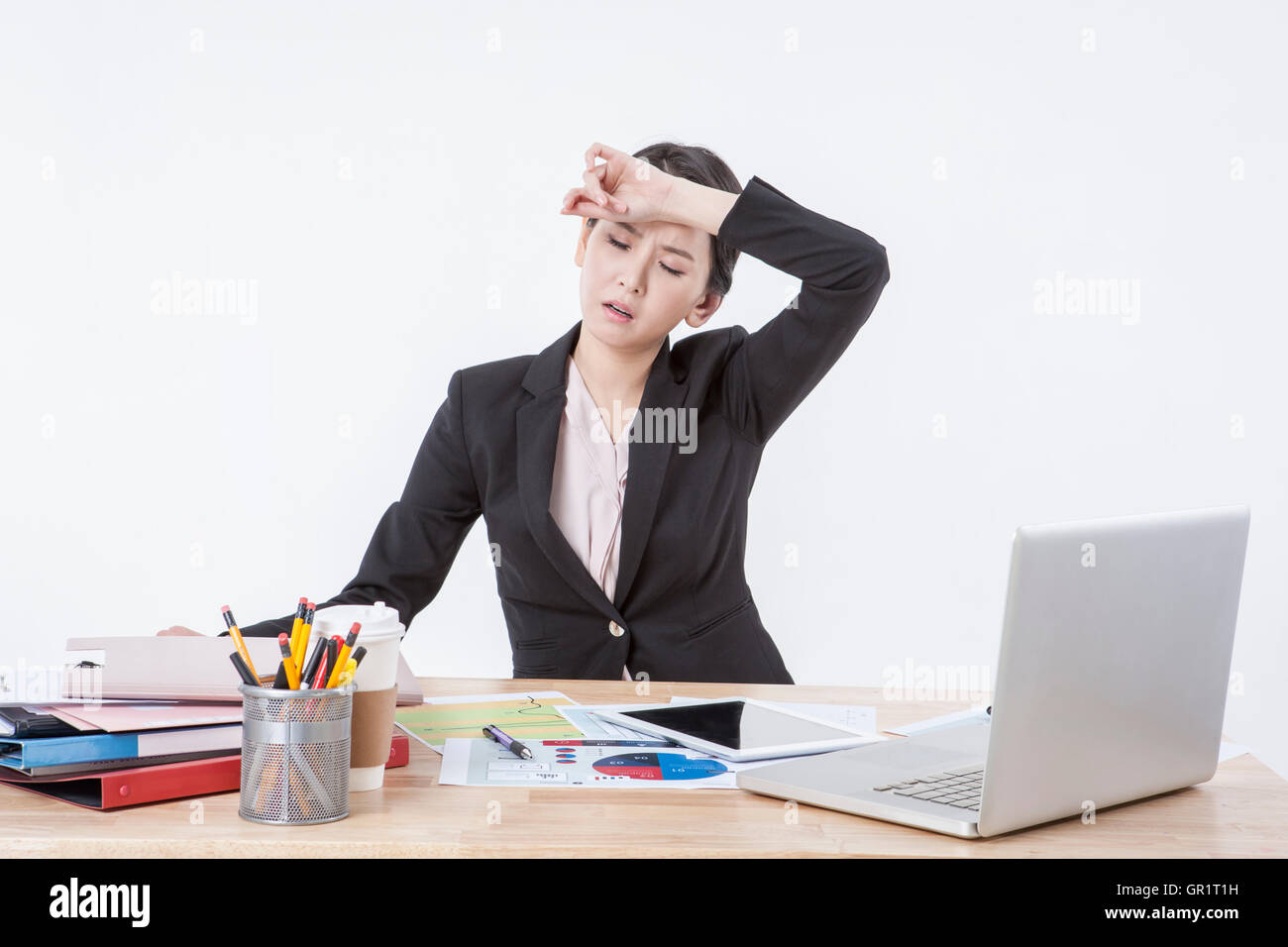 Stressful tired businesswoman Stock Photo