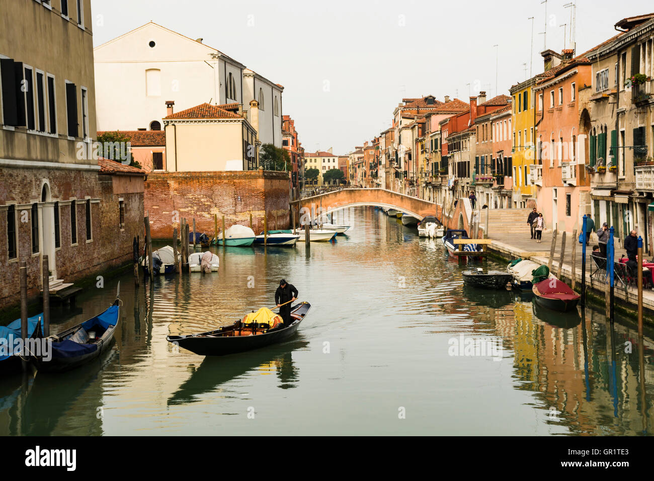 Canal with Boats, Cannareggio, Venice, Italy, Europe Stock Photo