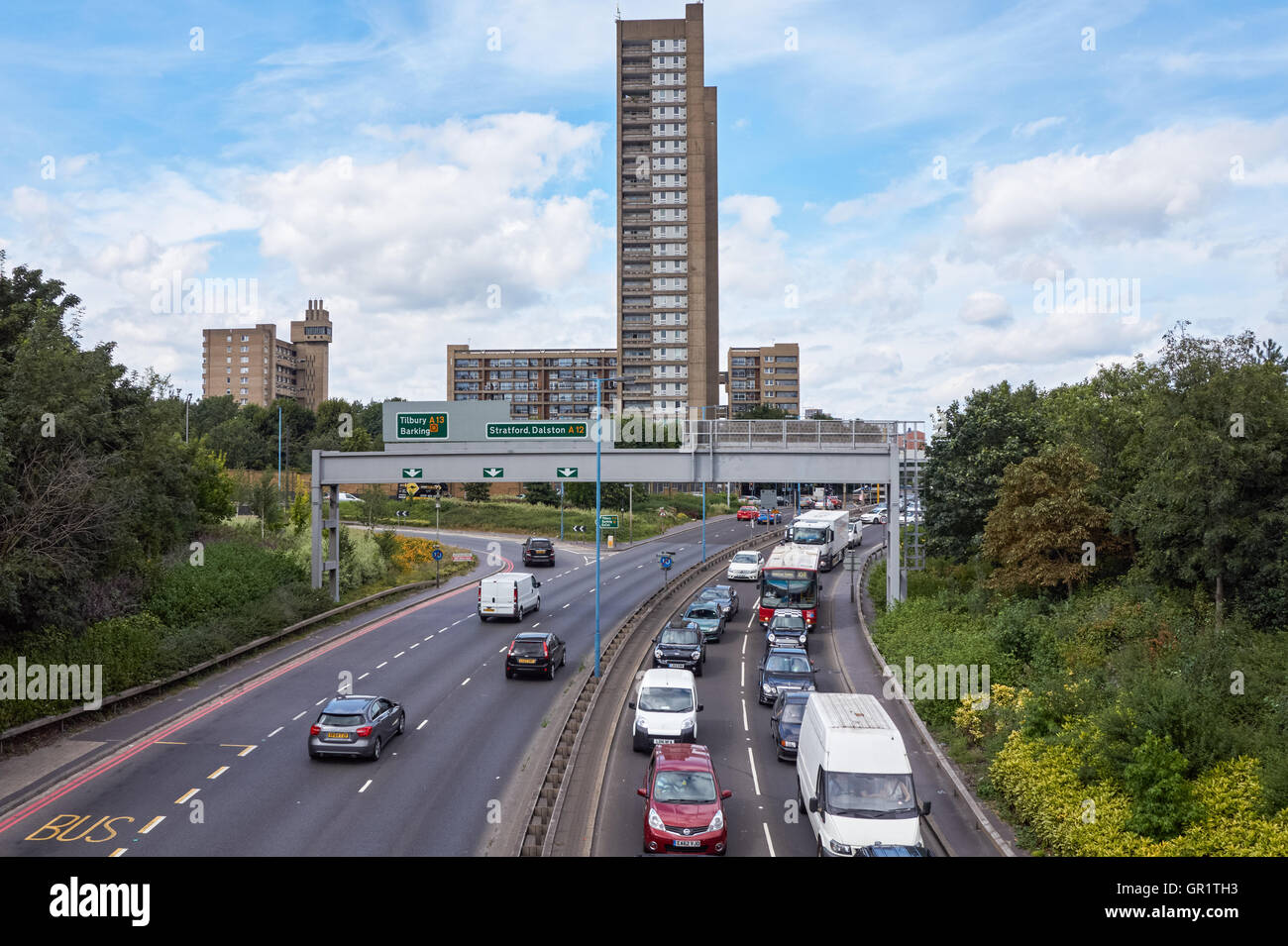 Balfron Tower residential building and A102 Blackwall Tunnel Approach