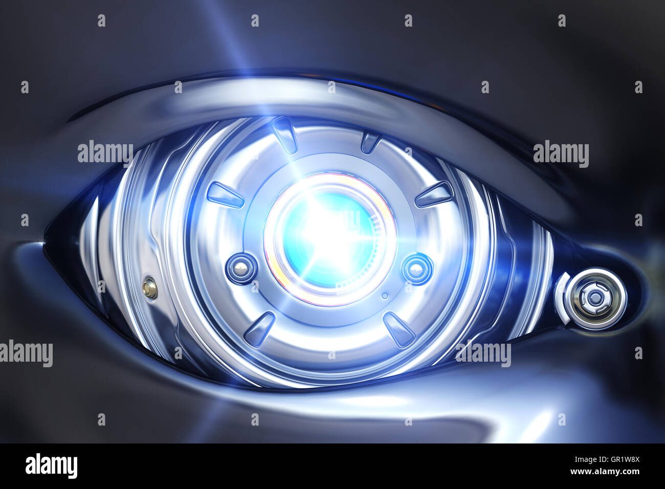 Cyber eye close up with shining light Stock Photo