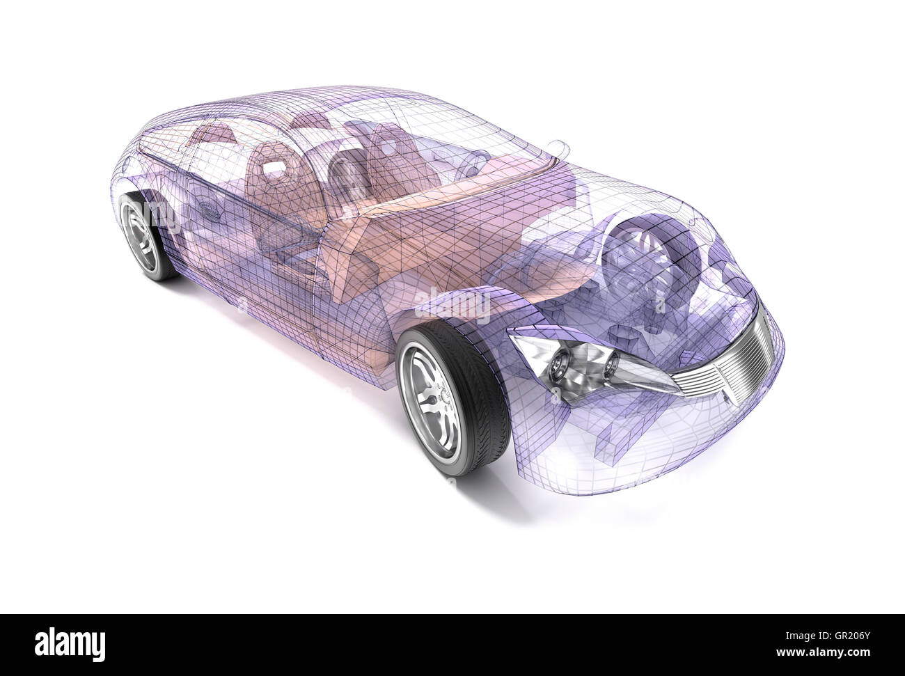 Transparent car design, wire model.3D illustration. My own car design