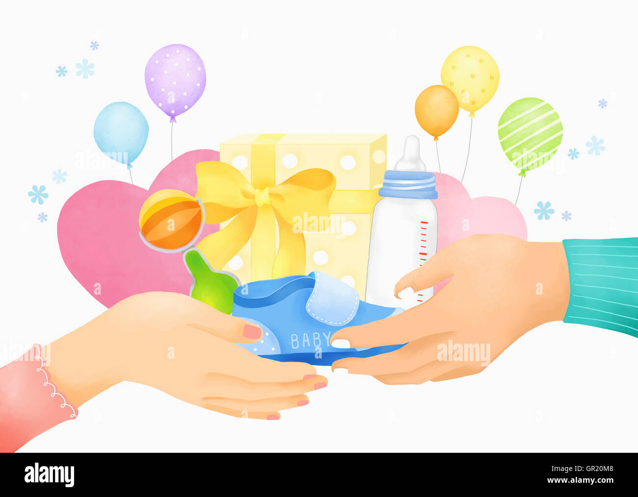 Hands holding baby supplies Stock Photo - Alamy