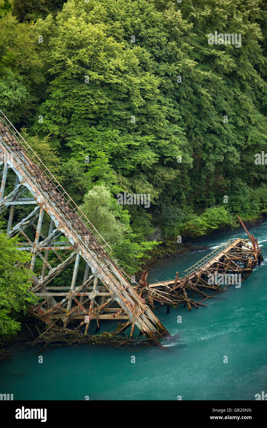 In the Jablanica area, a replica of a destroyed rail bridge at the time of the famous Neretva battle (Bosnia - Herzegovina), Stock Photo