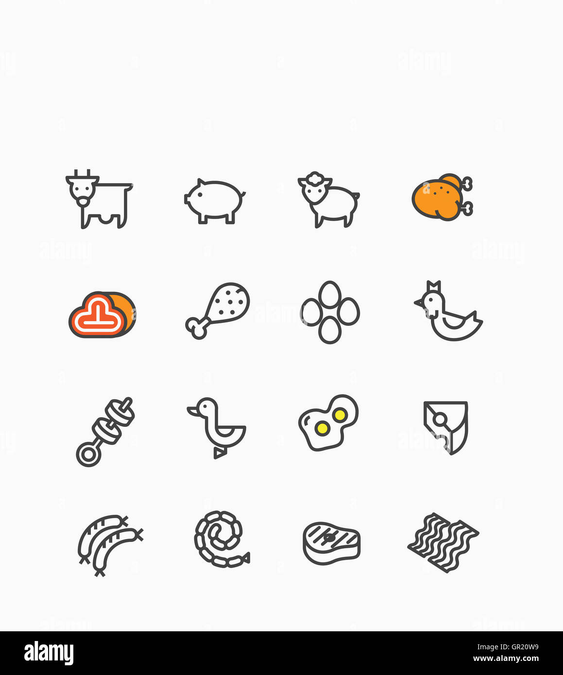 Various line icon set related to meat Stock Photo - Alamy