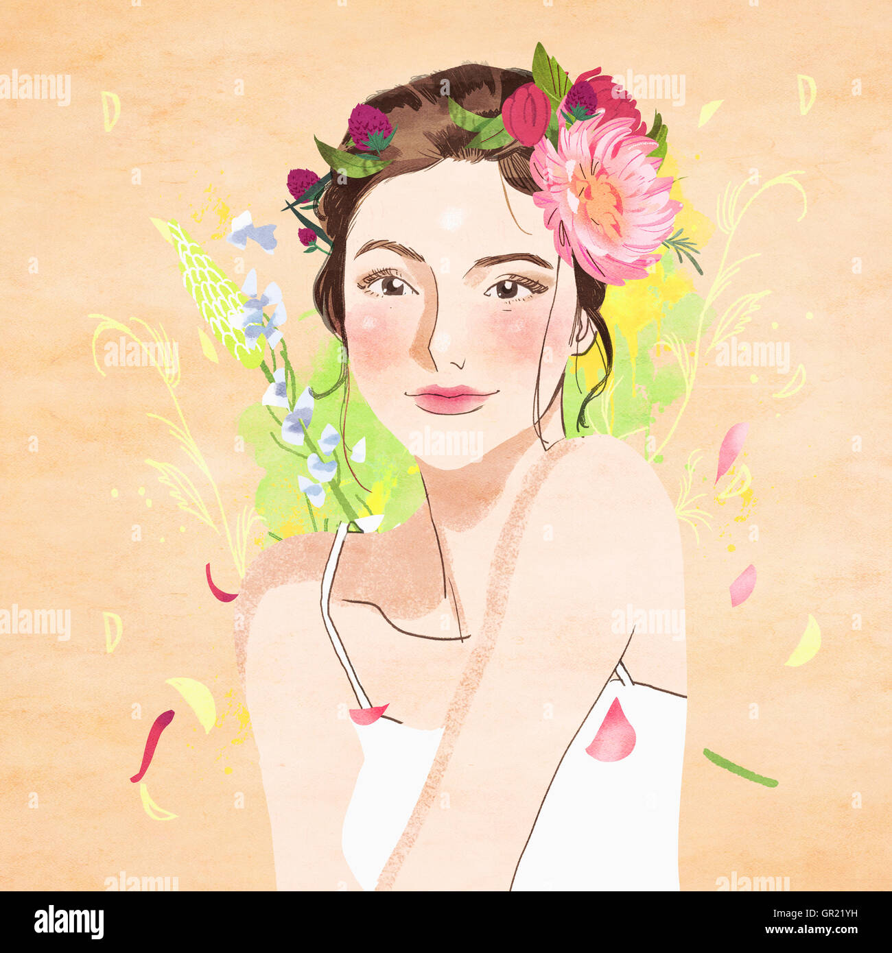 Portrait of woman with flowers Stock Photo - Alamy