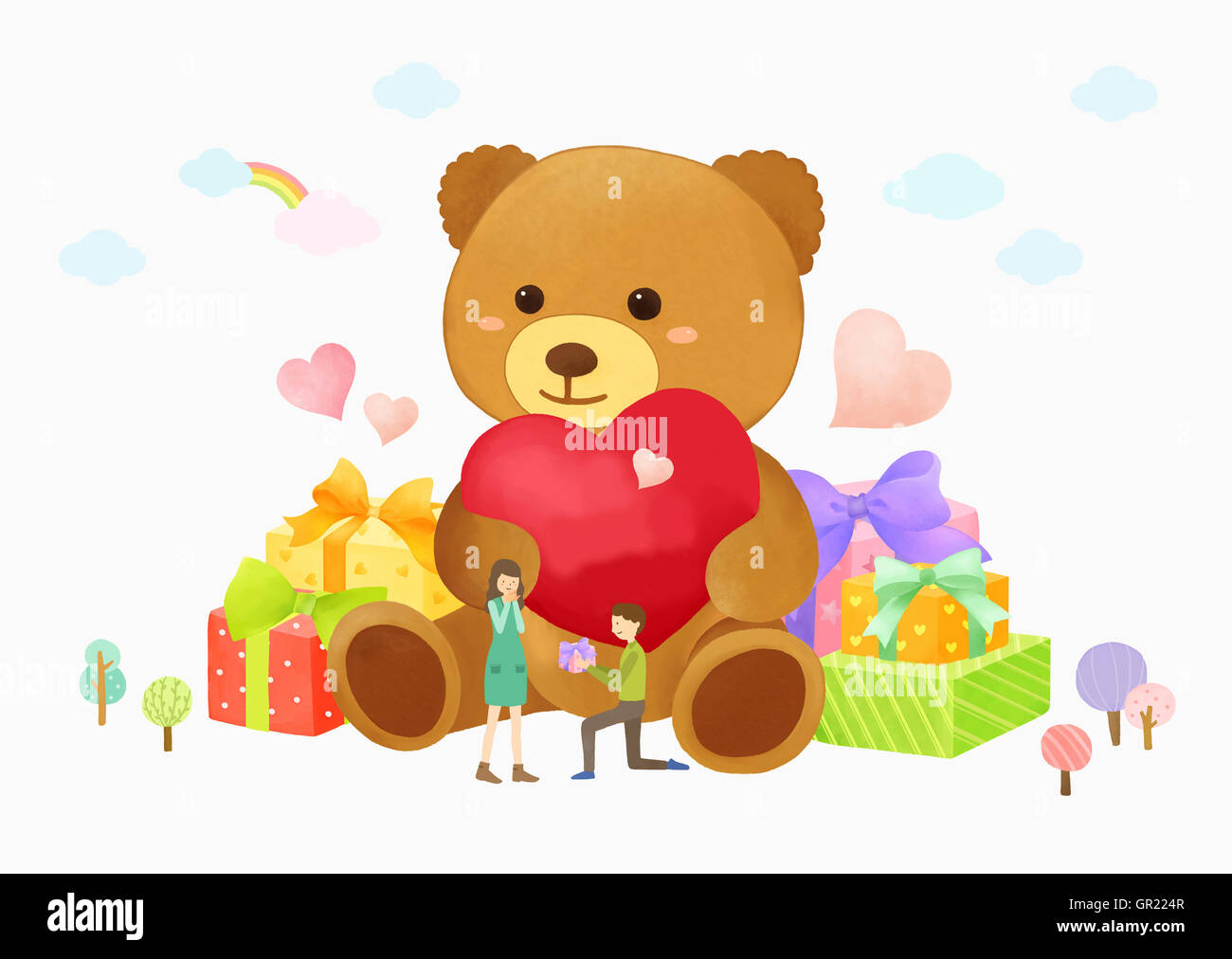 Loving couple with teddy bear Stock Photo - Alamy