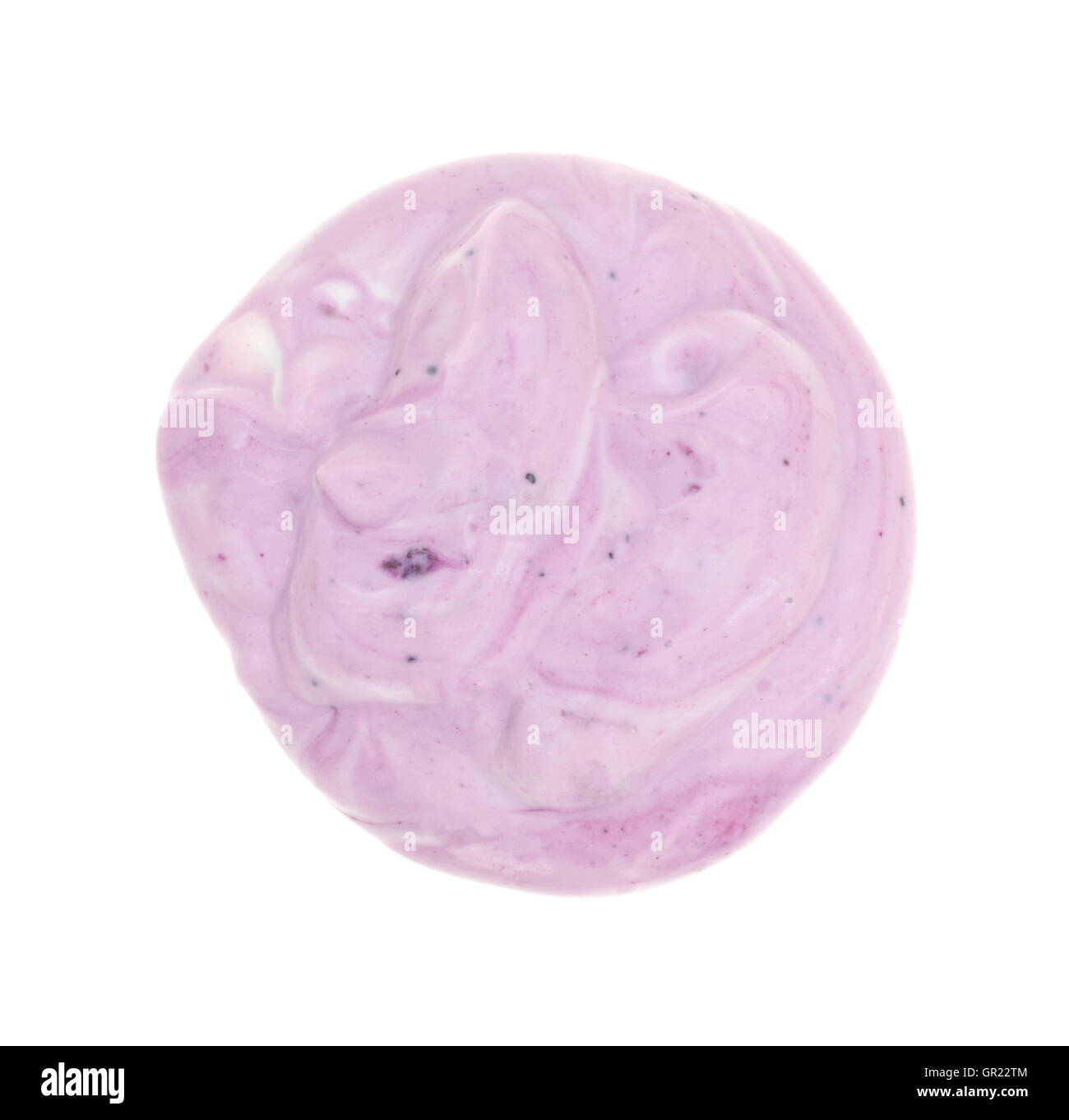 Top view of a blob of blueberry gourmet yogurt on a white background. Stock Photo