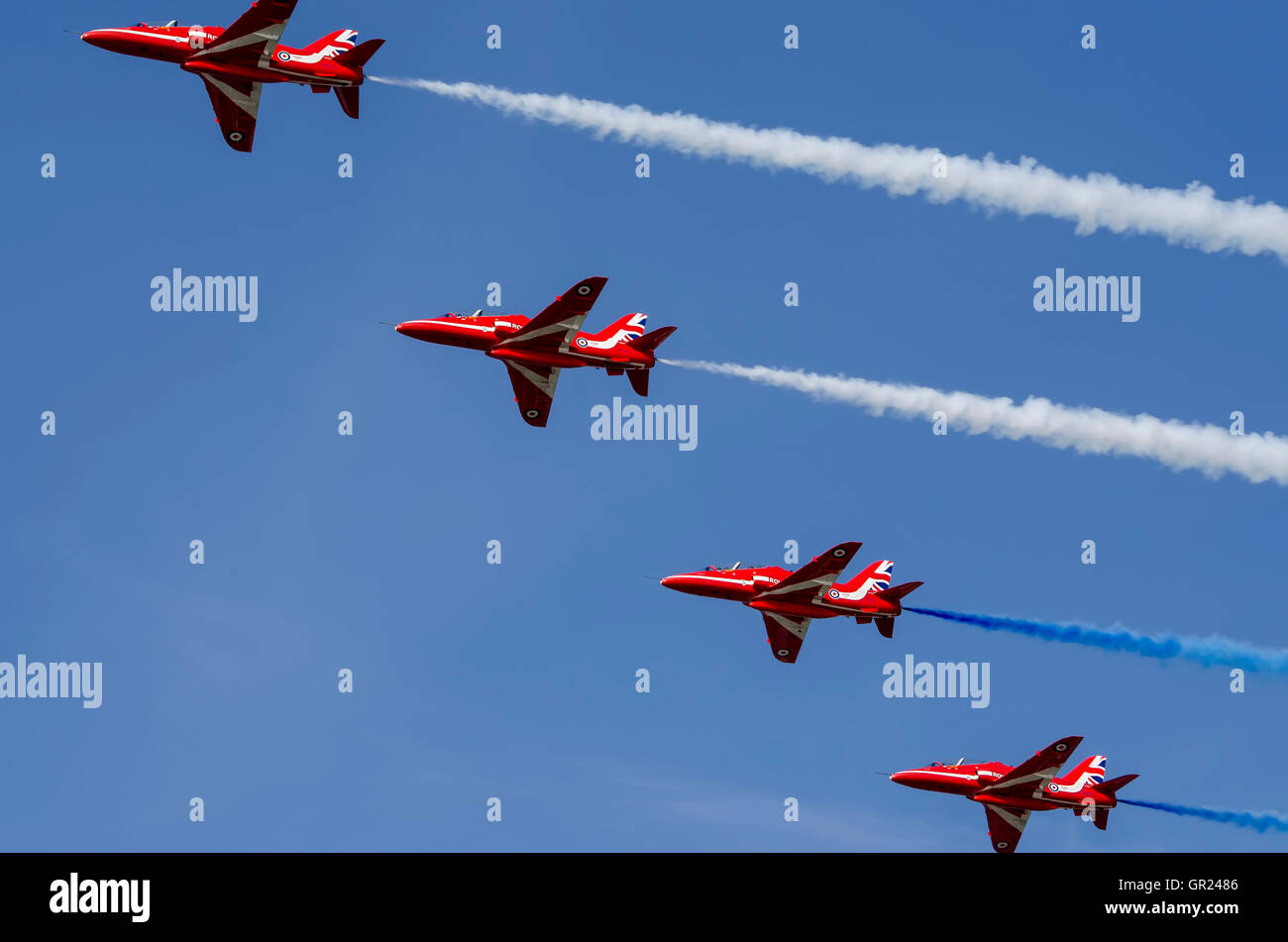 The RAF aerobatic team, the Red Arrows, at the Scottish Airshow in 2016 Stock Photo
