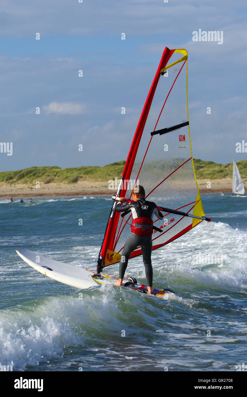 Sailboarder at Rhosneigr Anglesey Stock Photo Alamy