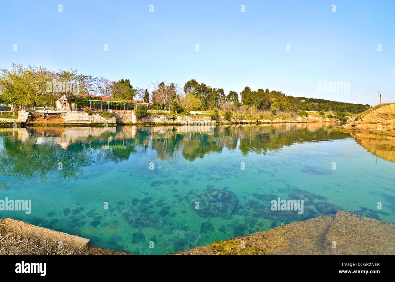 landscape of Corinth canal - part of the Isthmus of Corinth Greece Stock Photo