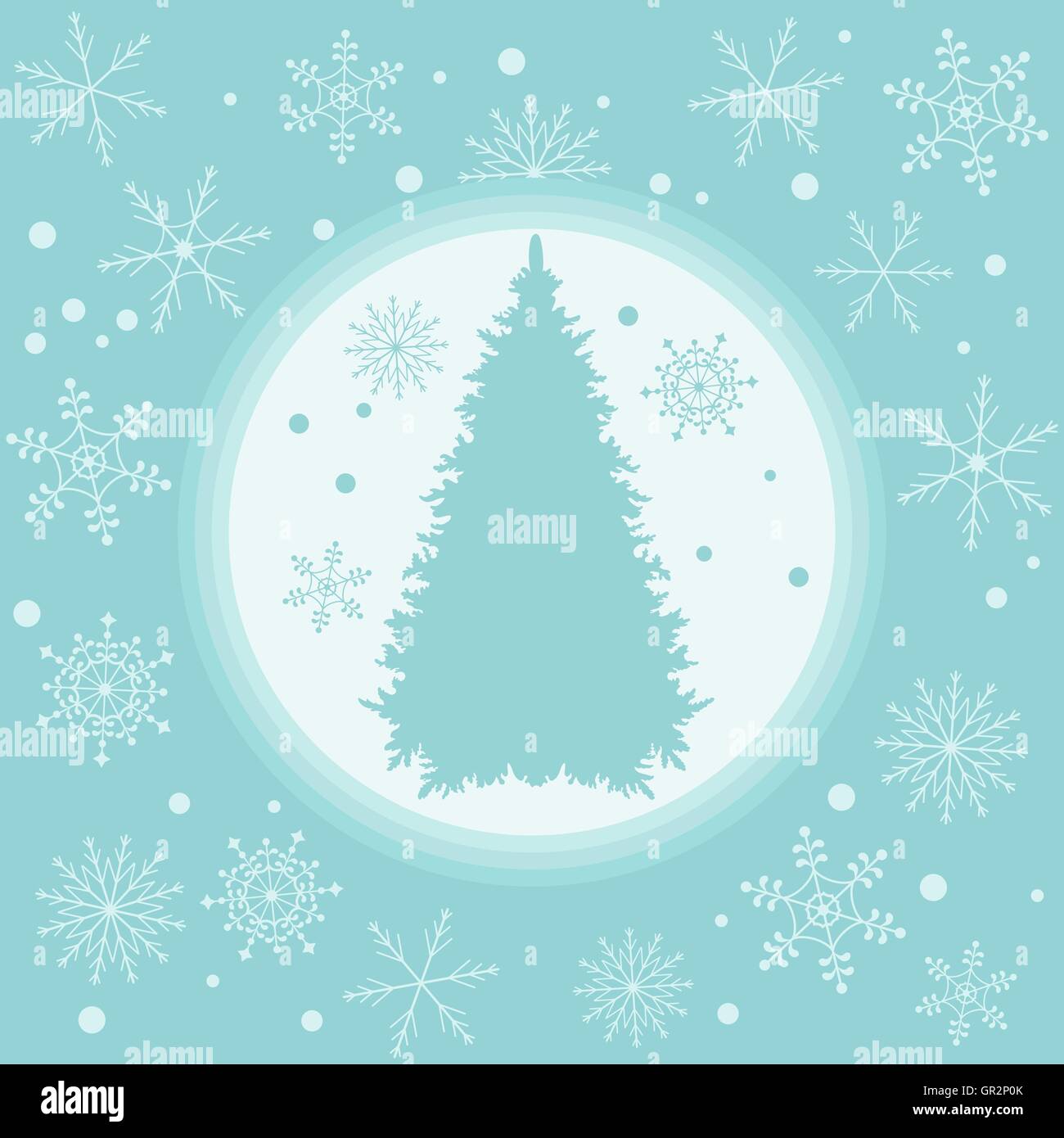 Vector illustration of Christmas tree silhouette with snowflakes on a ...