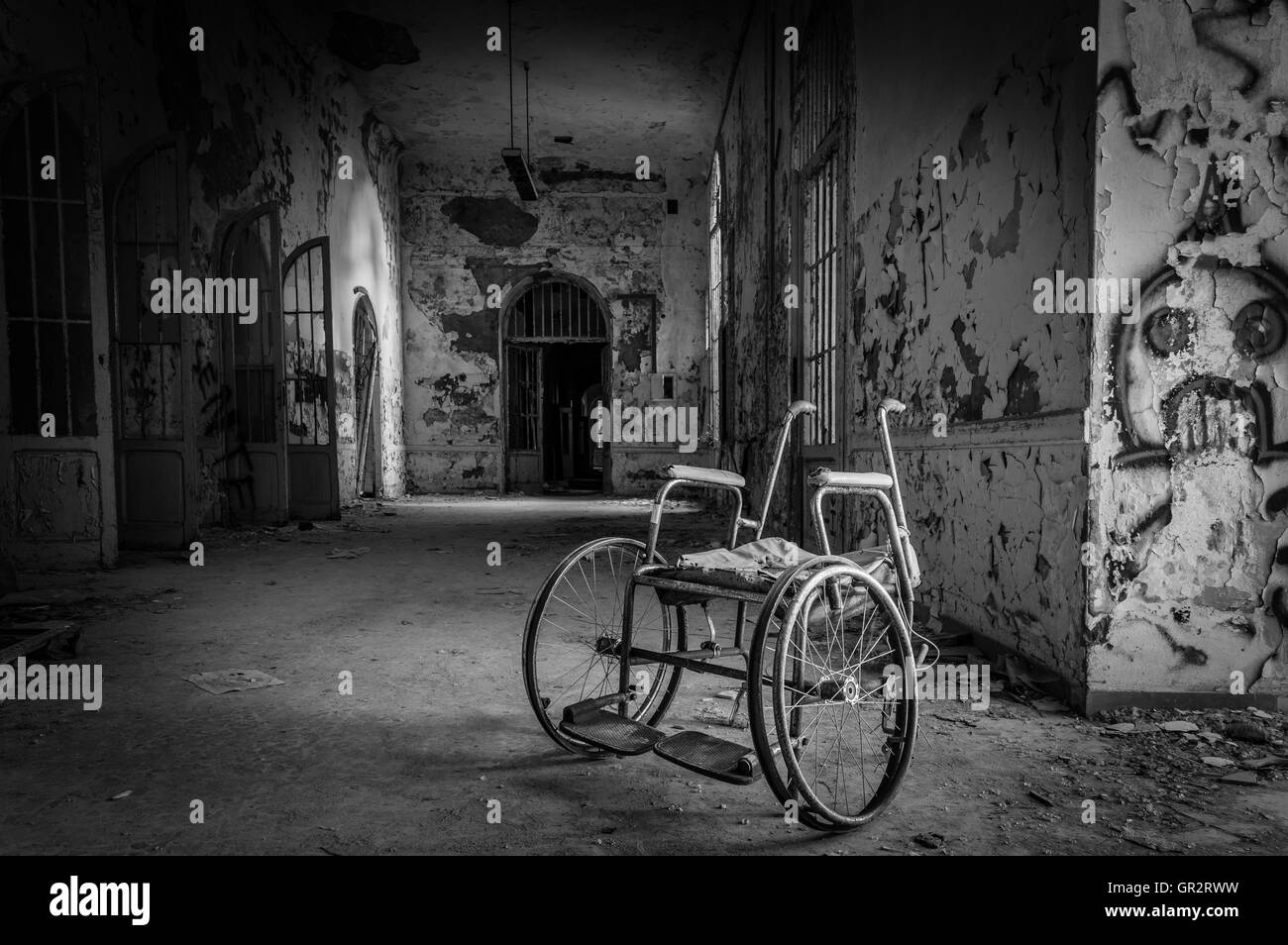 Volterra, Italy - September 2016: Abandoned psychiatric hospital in Volterra. It was home to more than 6,000 mental patients but Stock Photo