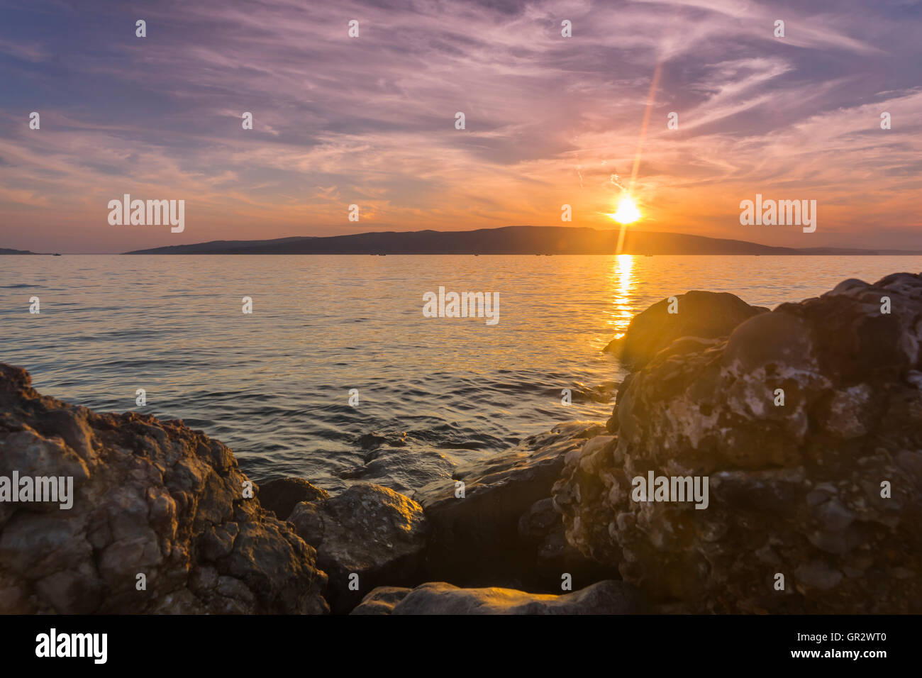 Sunset on the Adriatic coast Croatia Stock Photo