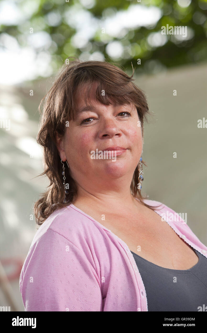 Lucy Popescu, the writer, editor and arts critic, at the Edinburgh International Book Festival. Edinburgh, Scotland. 21st August 2016 Stock Photo