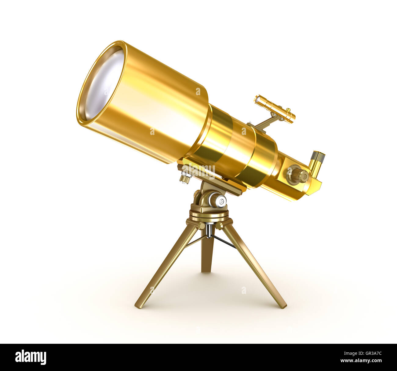 Golden telescope on support over wite Stock Photo Alamy