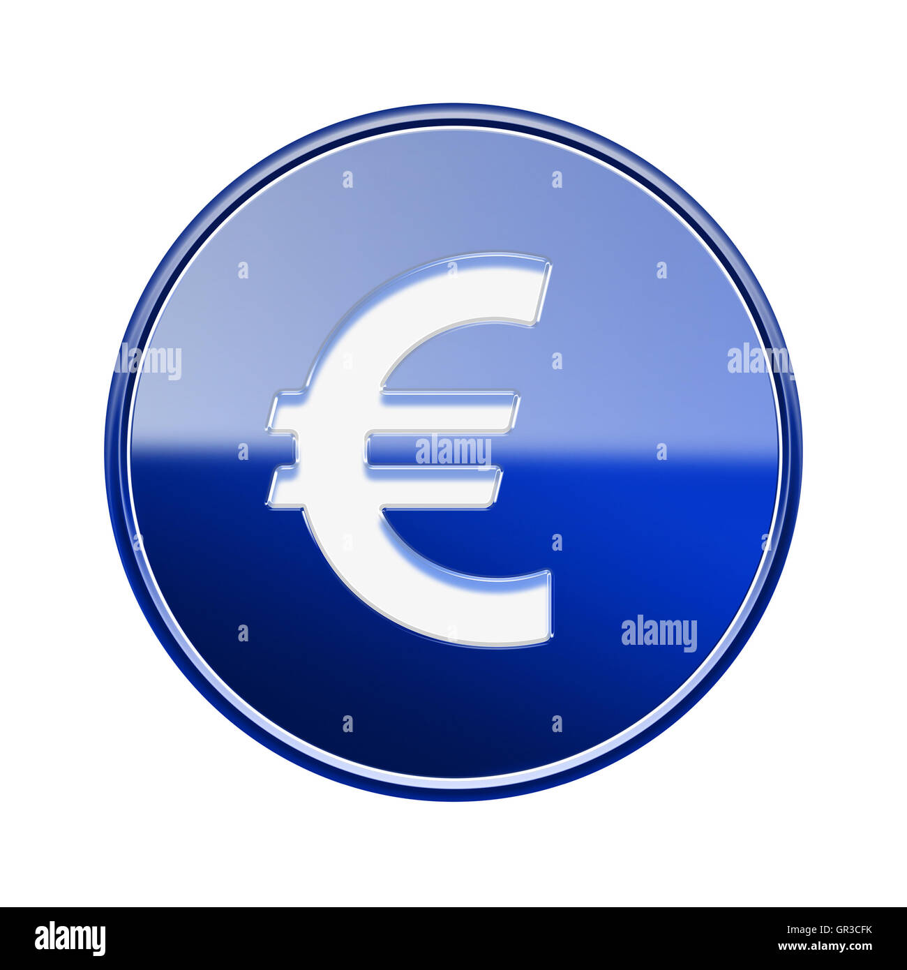 Euro icon glossy blue, isolated on white background Stock Photo - Alamy