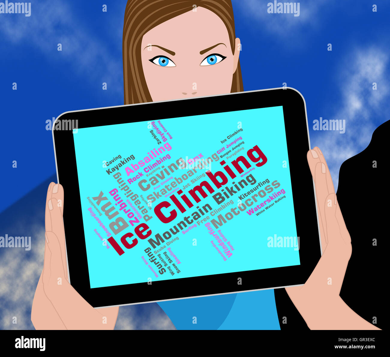 Ice Climbing Indicating Words Mountaineering And Iceclimber Stock Photo ...