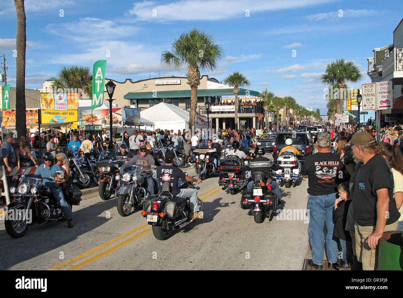 Daytona Beach Florida's Main Street during Biketoberfest, a motorcycle gathering that takes place every October. Stock Photo