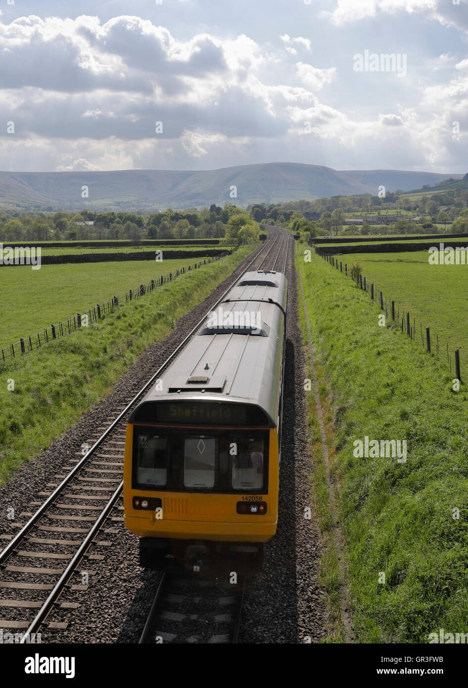 Pacer train leave Edale in the Peak District Derbyshire England UK. Stock Photo