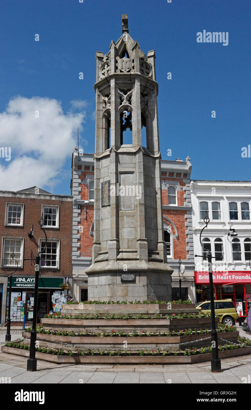 War Memorial on Broad Street, Launceston, Cornwall, England Stock Photo