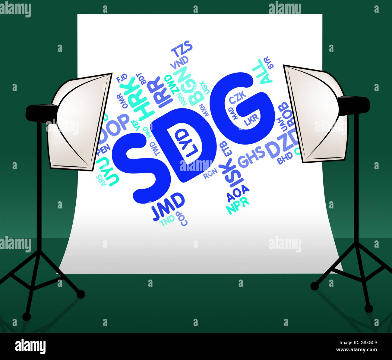 Sdg Currency Representing Sudan Pounds And Text Stock Photo