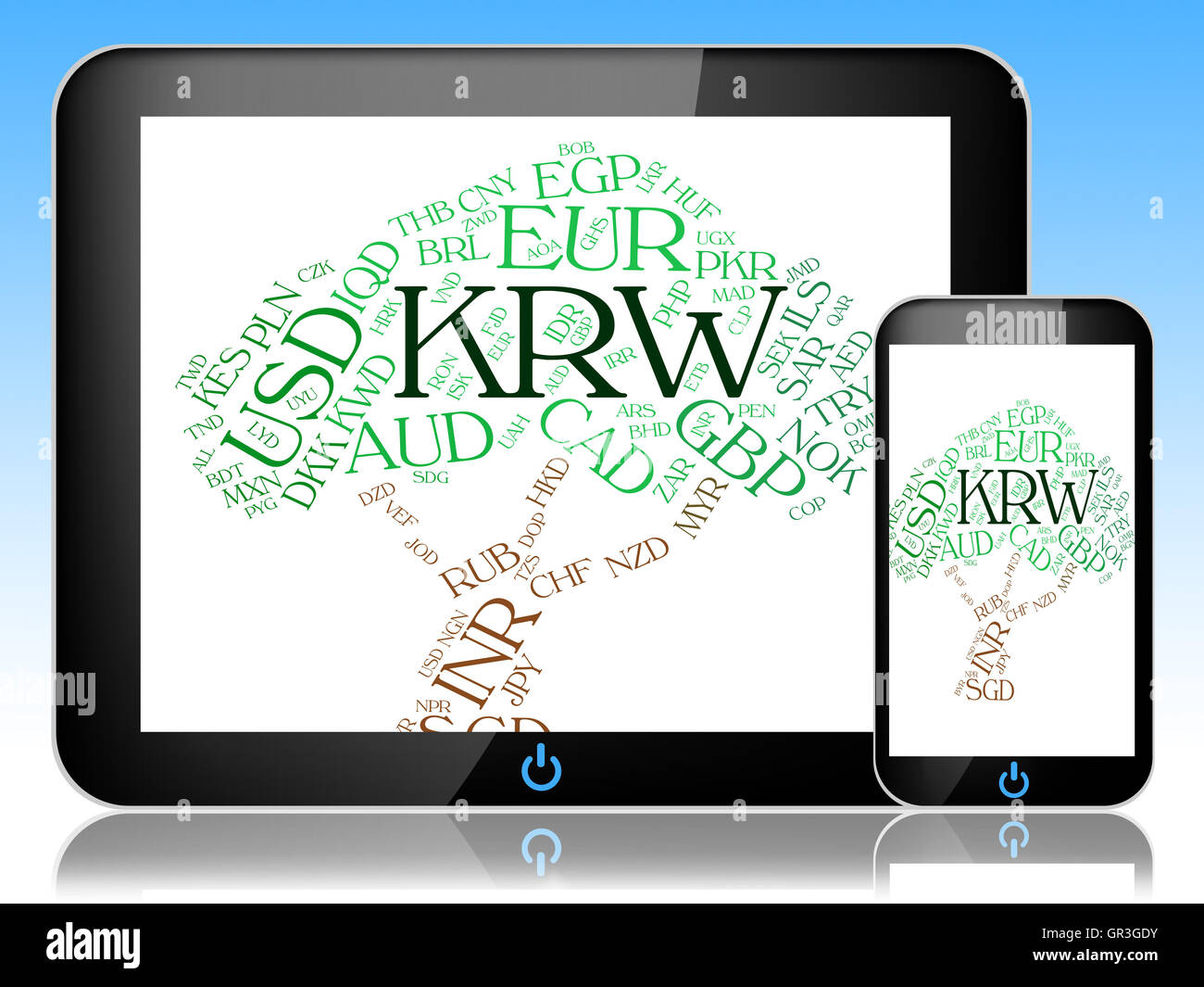 Krw Currency Representing South Korean Won And South Korean Wons Stock Photo