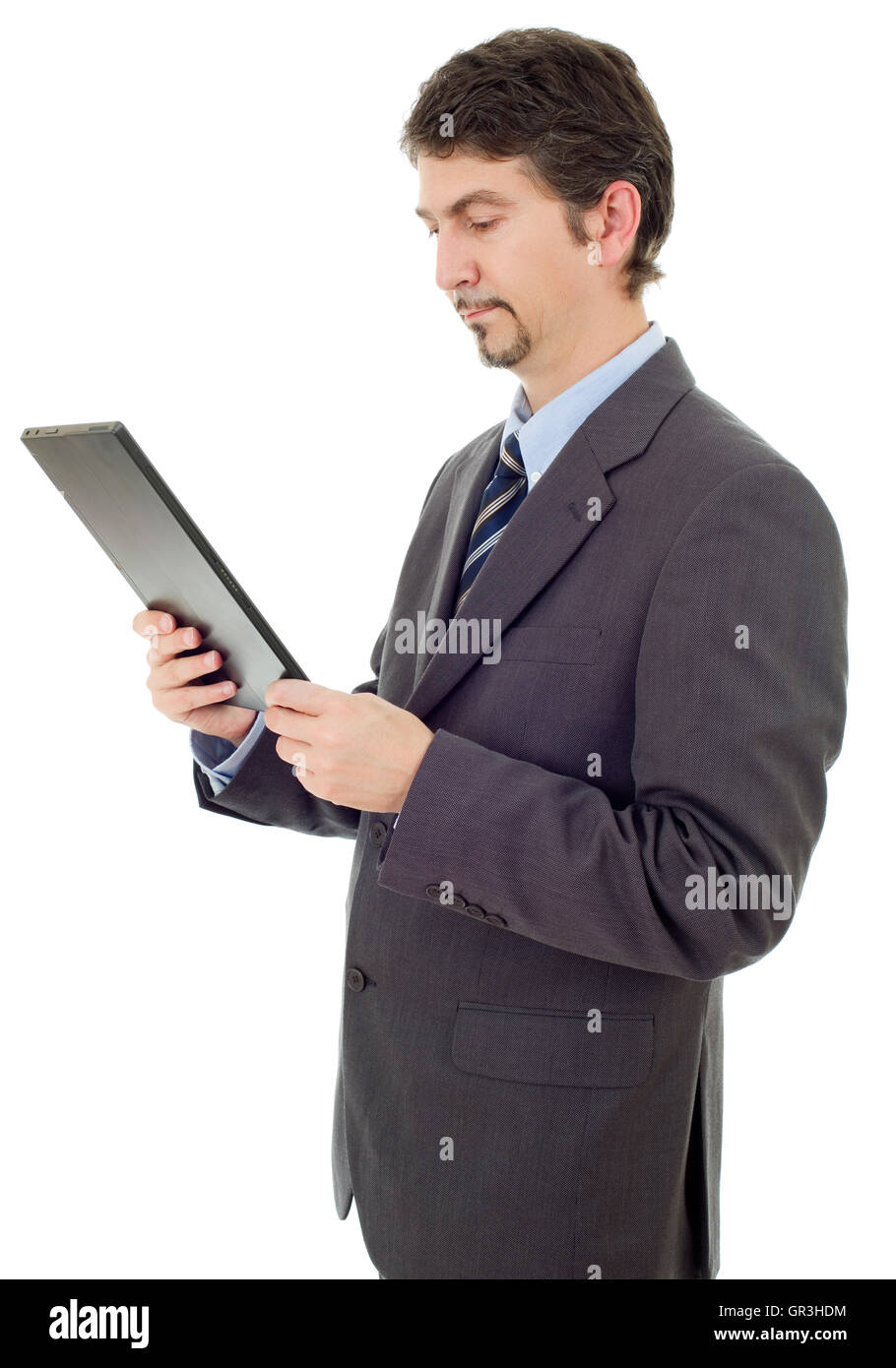 businessman using touch pad of tablet pc, isolated Stock Photo - Alamy