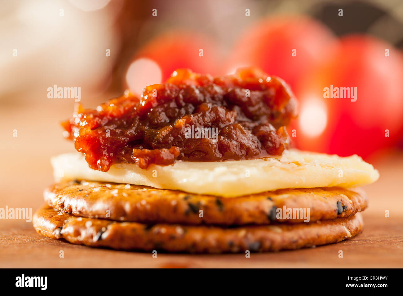 Tomato Chutney on Biscuits Stock Photo