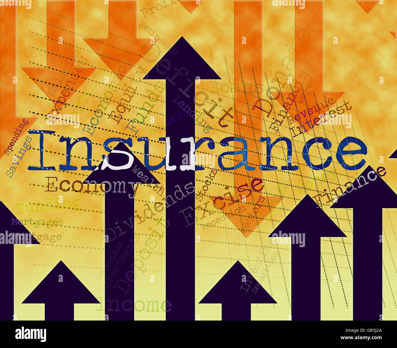 Insurance Word Meaning Insured Indemnity And Indemnities Stock Photo