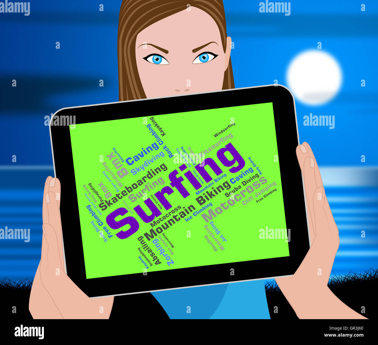 Surfing Word Meaning Surfer Beach And Wordcloud Stock Photo Alamy