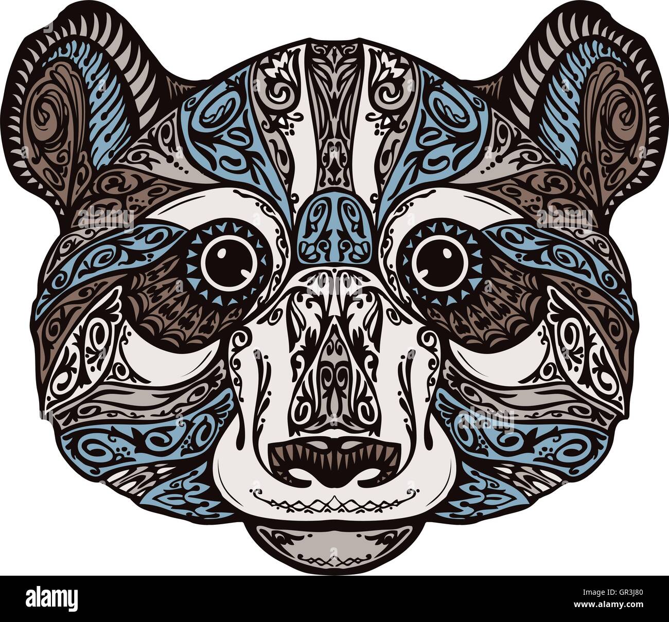 Ethnic ornamented panda or bear. Hand drawn vector illustration with floral elements Stock Vector