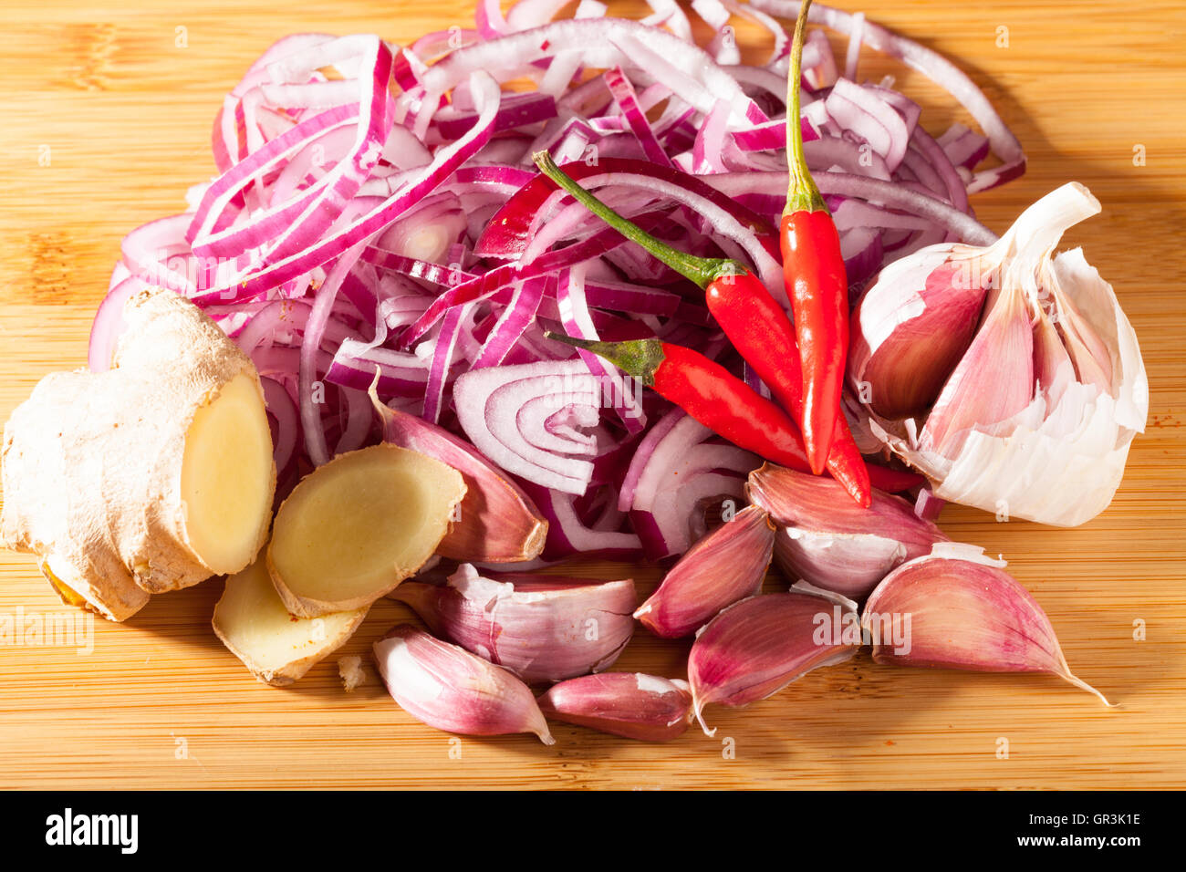 Red onion,chili,garlic and ginger ingredients Stock Photo Alamy