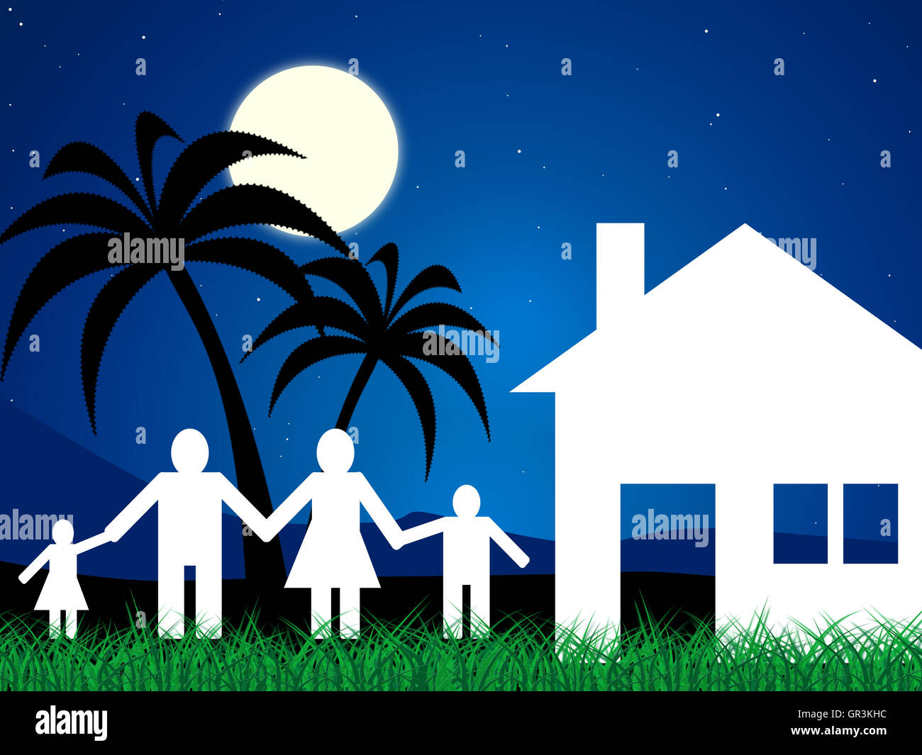 Vacation Home Showing Tropical Island And Children Stock Photo
