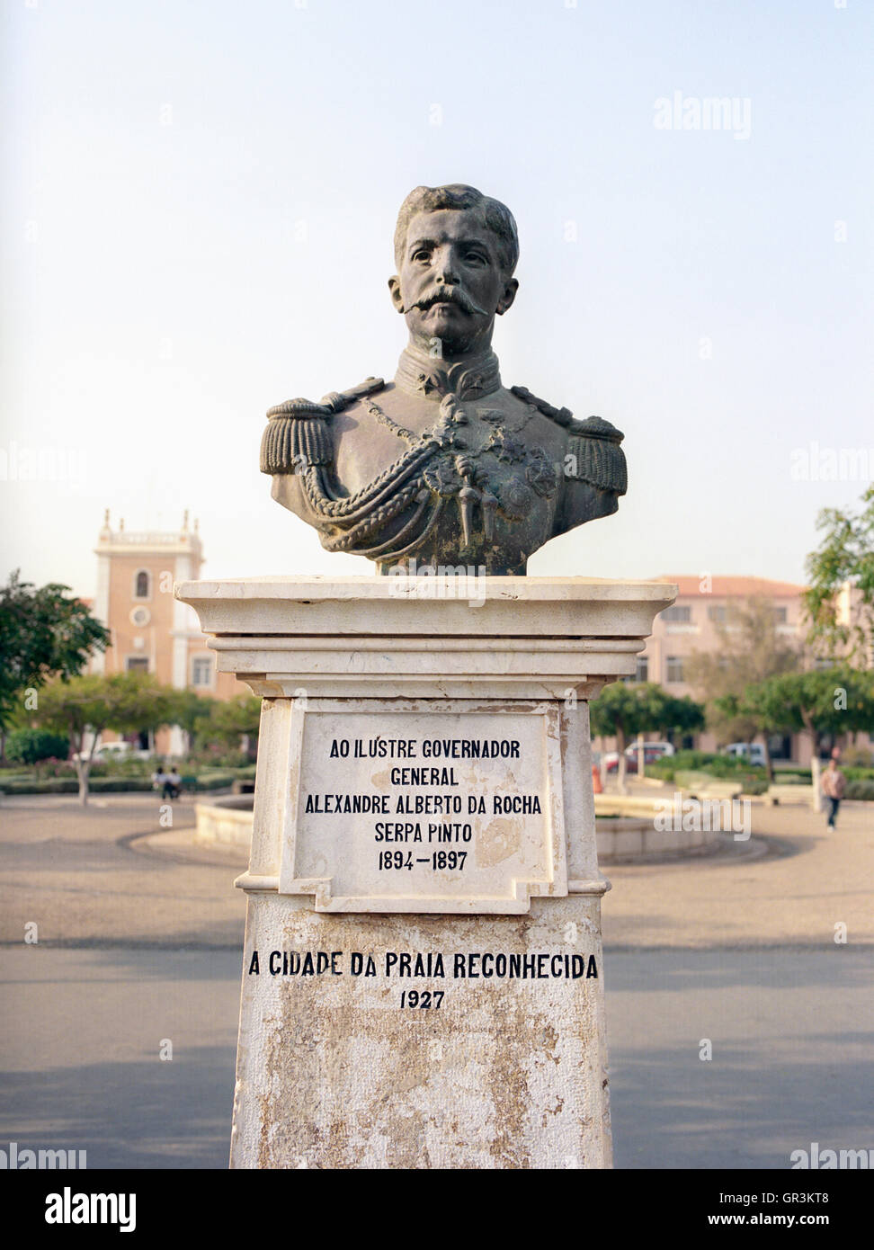A sculpture of Governor General Alexandre Alberto Da Rocha de Serpa Pinto, Albuquerque Square, Praia, Santiago, Cape Verde Stock Photo