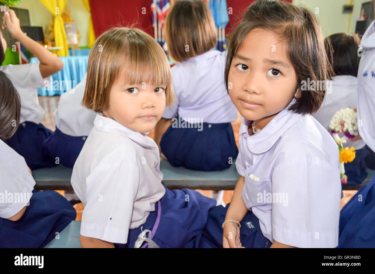 Thai student in Chumchon wat bandong school on August 12, 2016 in Phitsanulok, Thailand. Stock Photo