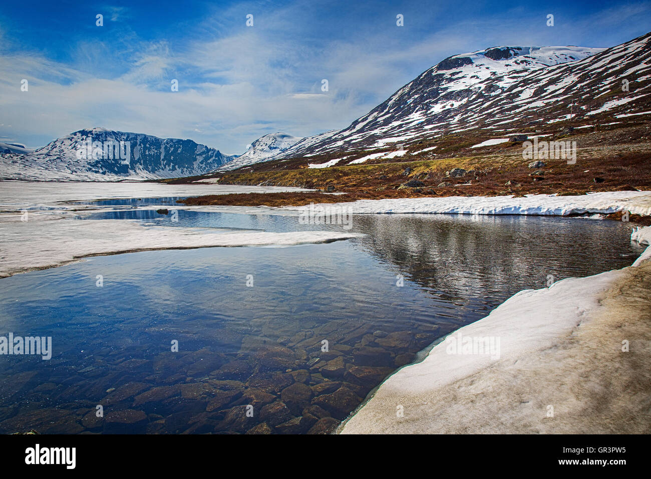 Crystal clear water from melting snow and ice in Norway Stock Photo - Alamy