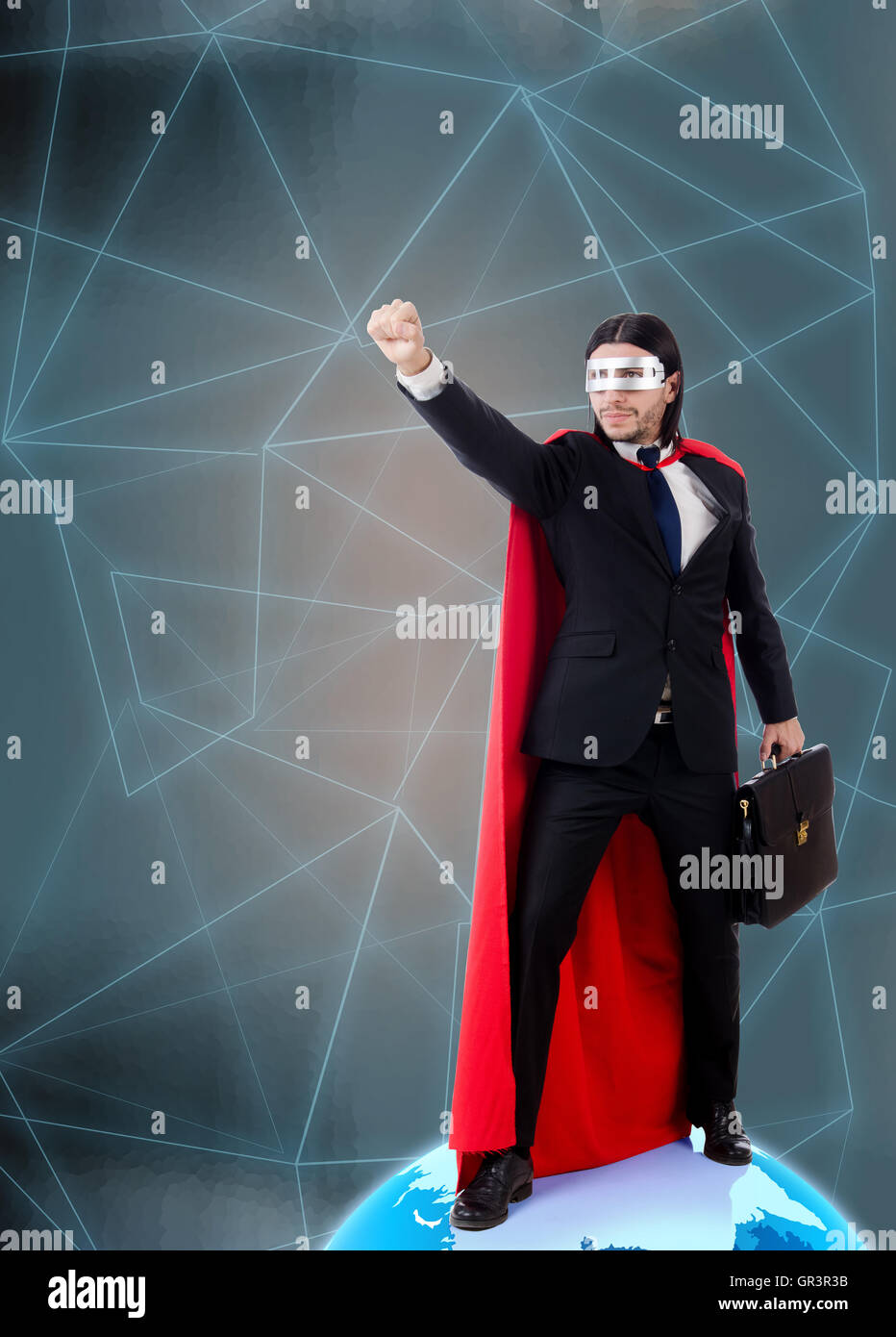 Man with superpowers ruling the world Stock Photo